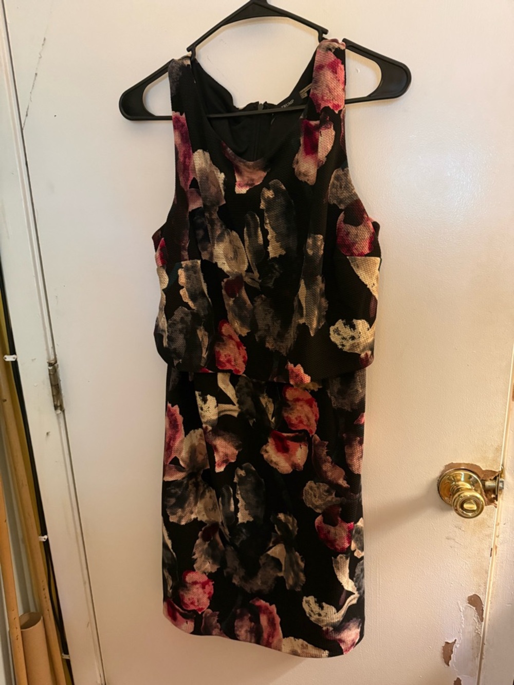 Ivanka Trump Black Floral Midi Dress with Pink and Cream Accents